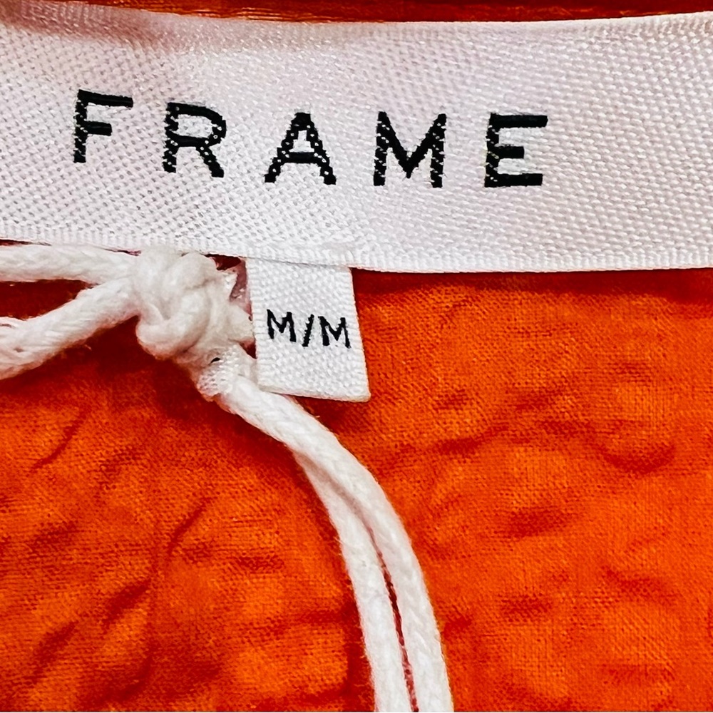 Frame EUC Ruched V Neck Sleeveless Top Blouse Orange Button Front Peplum M - Picture 8 of 12
